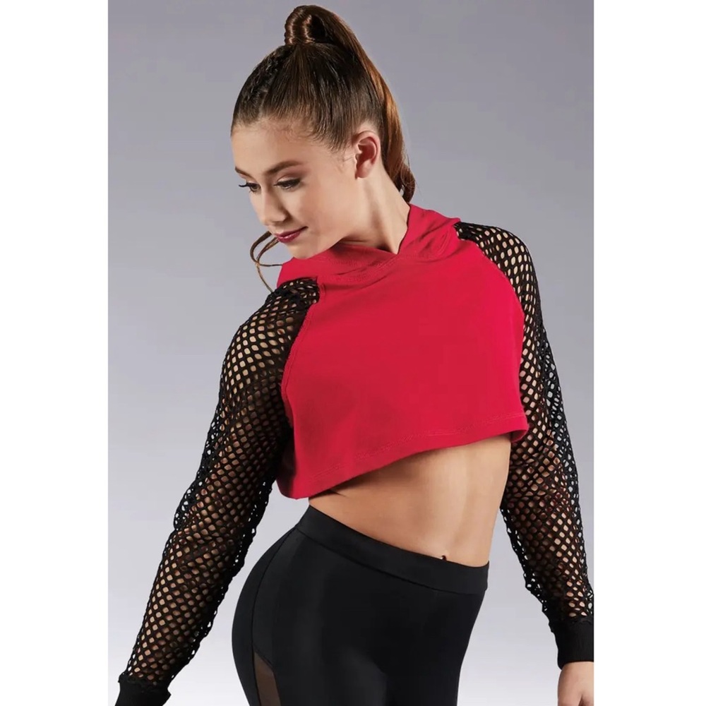 Balera Performance | Cropped Hoodie With Fishnet Long Sleeve Crop Black Red, SA